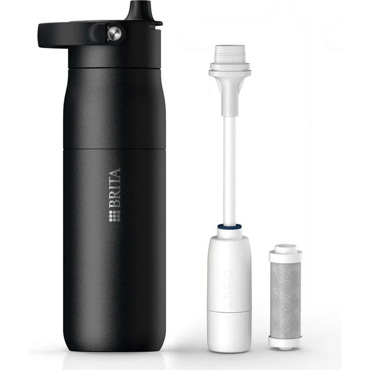BRITA Trinkflasche BRITA LARQ Essential Filter Trinkflasche (680ml) mit Strohhalm, Edelstahl Wasserflasche mit doppelwandiger Isolierung - hält 24h kalt – Bild 1