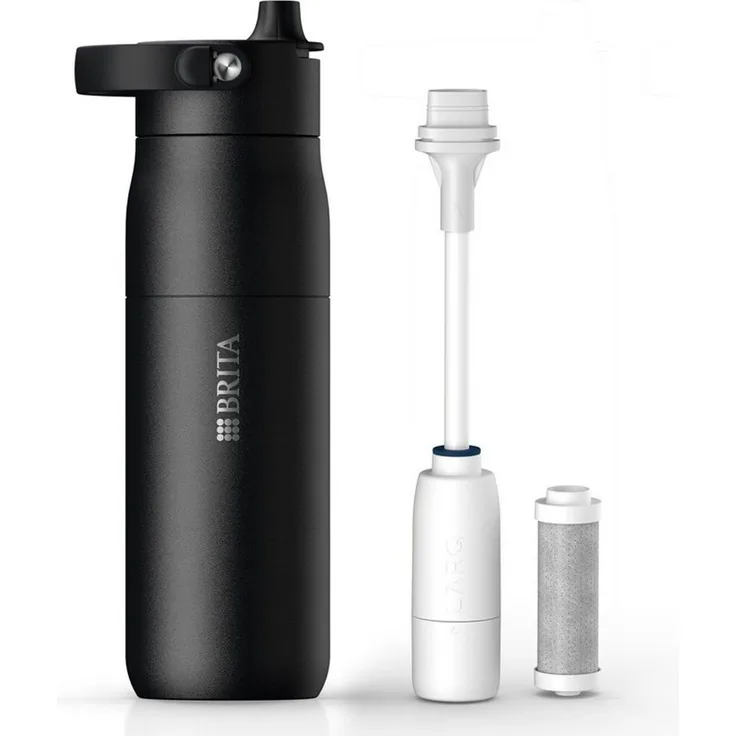 BRITA Trinkflasche BRITA LARQ Essential Filter Trinkflasche (680ml) mit Strohhalm, Edelstahl Wasserflasche mit doppelwandiger Isolierung - hält 24h kalt