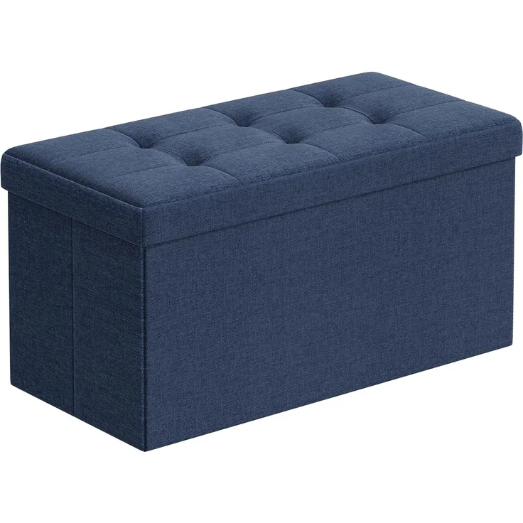 Sitzbank mit Stauraum, 76 cm, klappbare Sitztruhe, Aufbewahrungsbox, Fußbank, Dunkelblau