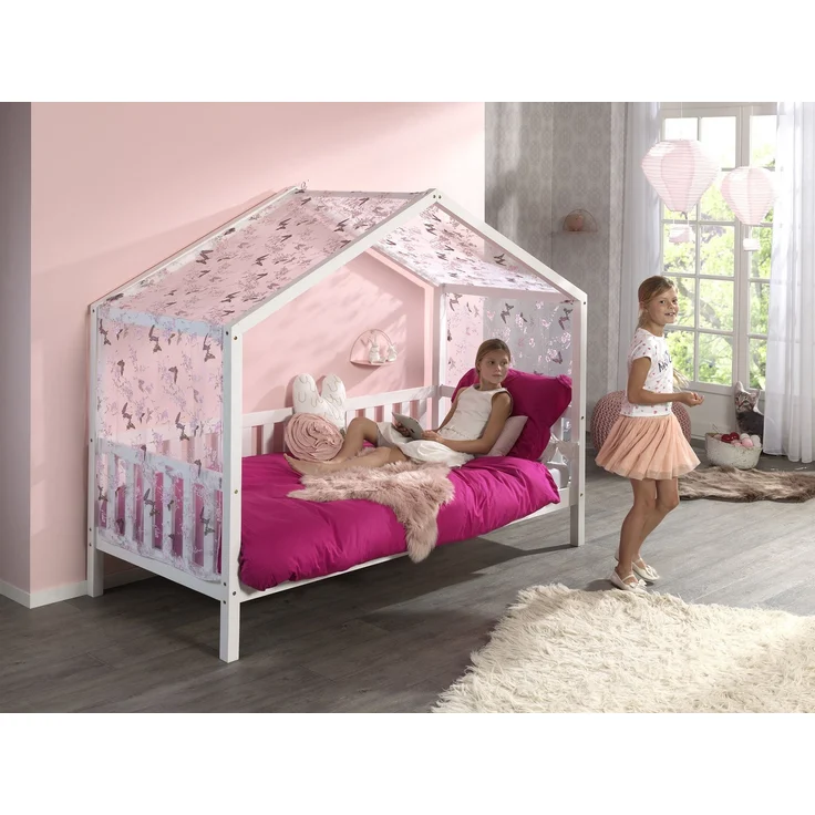 Hausbett mit Textilhimmel Kapua 210x97x170 Massivholz Weiß – Bild 3