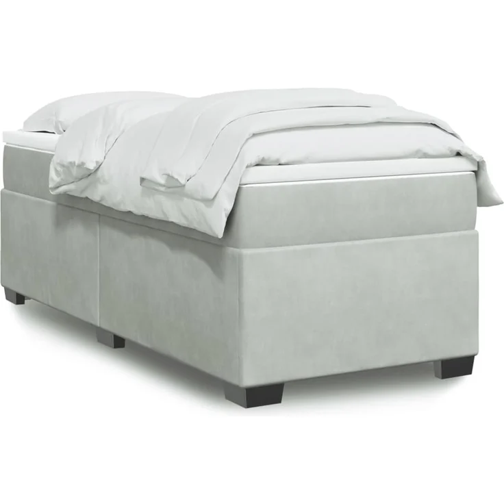 vidaXL Boxspringbett mit Matratze Hellgrau 100x200 cm Samt 3285263 – Bild 1