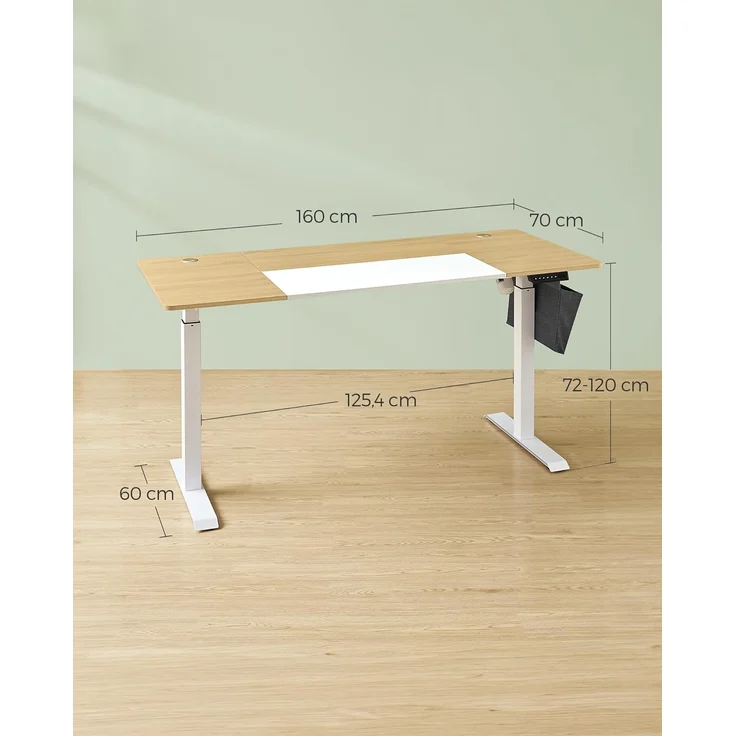 Songmics Höhenverstellbarer Schreibtisch elektrisch, 70x160 x (72-120) cm, stufenlos verstellbar, gespleißte Platte, Memory-Funktion mit 4 Höhen, pastellgelb-basisweiß LSD026N01 – Bild 3
