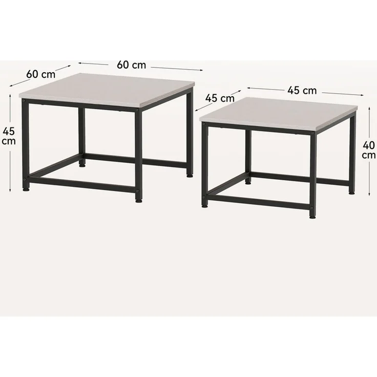 Hawthyhome 2er-Set Quadratischer Couchtisch Beistelltisch aus Holz mit Metallgestell, stapelbar & separat nutzbar, hochdichte MDF-Arbeitsplatte, moderne Industrie, wasserdicht & pflegeleicht, einfache Montage, für Wohnzimmer & Schlafzimmer, Weiß – Bild 2