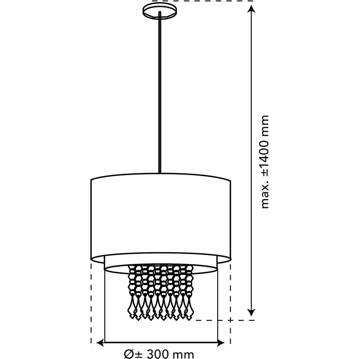 Hängeleuchte, Kronleuchter, Textil, Kristalle, H 140 cm – Bild 3