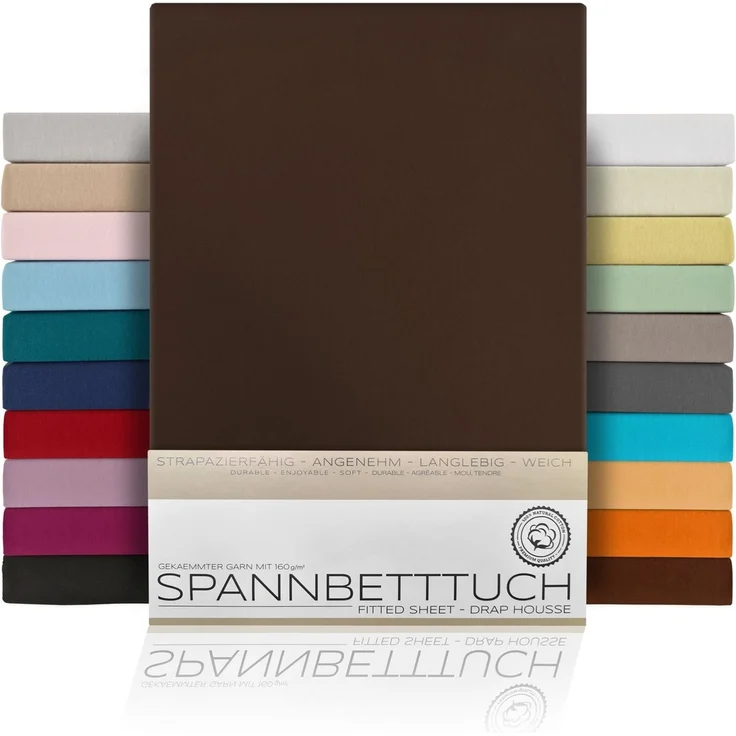 Beautex Spannbettlaken, Gummizug: rundum, (1 Stück), gekämmte Baumwolle Premium Jersey, 160g/m², Dunkelbraun, Standard - 140x200x30 cm – Bild 1