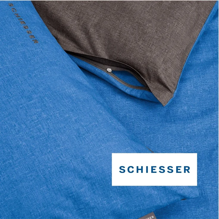 Schiesser 'Doubleface' Wendebettwäsche, Baumwolle, 2-teilig, Blau / Anthrazit, 135x200 cm, Renforcé – Bild 4