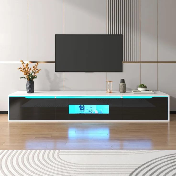 TV-Schrank, schwarze Hochglanzfront (nur Front), mit 16-Farben-LED & geriffelten Türen, 180x35x30 cm – Bild 3