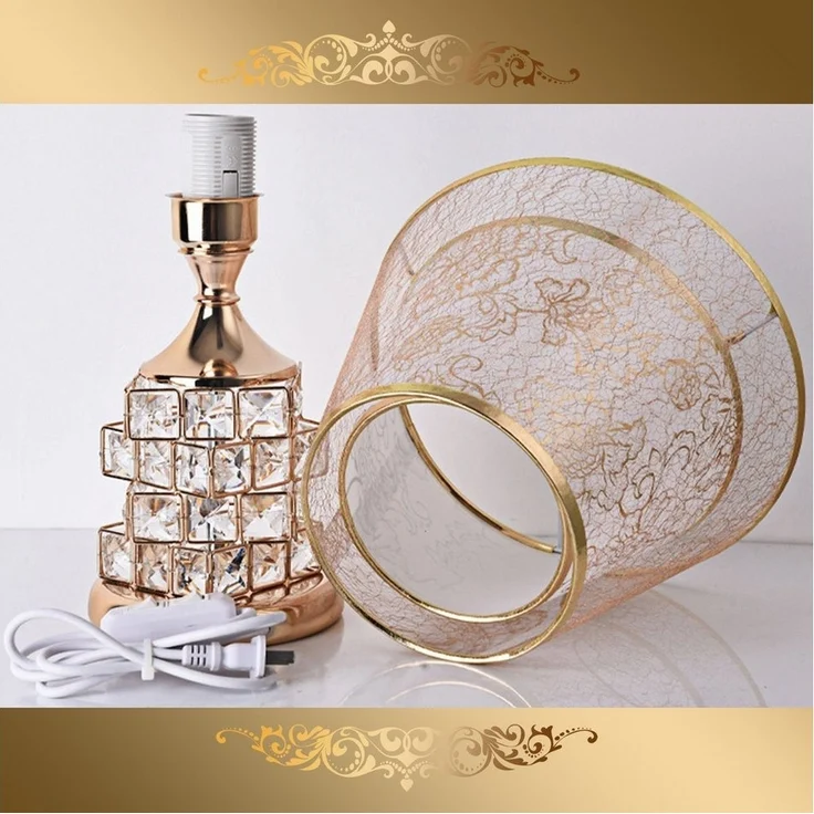 Luckice LED Nachttischlampe Schlafzimmerlampe,Gold Tischlampe Vintage,LED Teichleuchte, LED wechselbar, Knopfschalter,einfach zu bedienen. Kristallbasis,High-End-Luxus, tischlampe wohnzimmer/tischlampe schlafzimmer /tischlampe gold – Bild 3