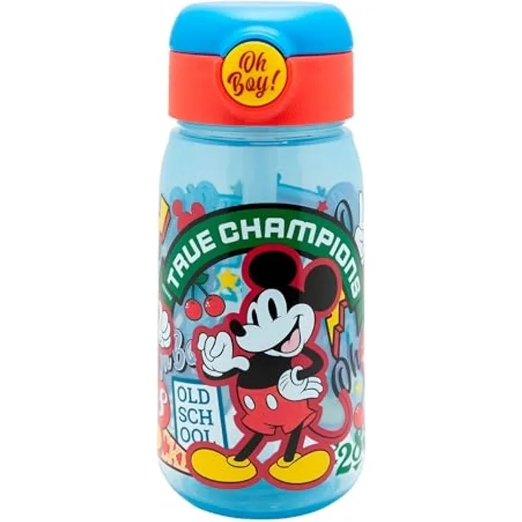 Mickey Mouse Trinkflasche 510ml – Kinderflasche mit Trinkhalm & Deckel