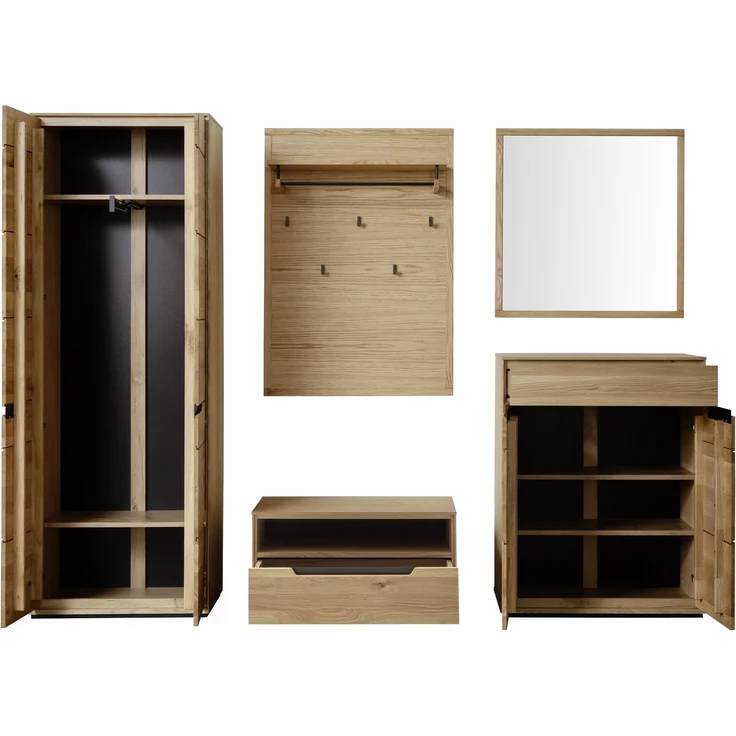 Garderoben-Set >ARAYA< (3-teilig) in Eiche teilmassiv - 148x195x40,5 (BxHxT) – Bild 8