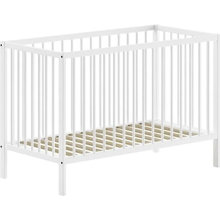 Gitter-Babybett Dino 65.4 x 124.4 x 84.4 cm Buche Weiß