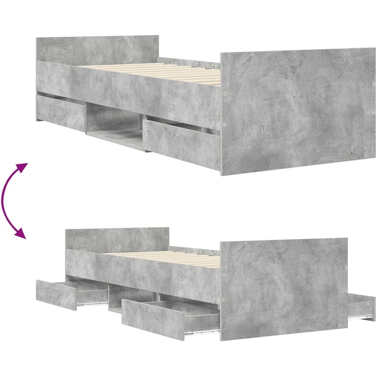 vidaXL Bettrahmen mit Schubladen mit Kopfteil Betongrau Holzwerkstoff 3429514 – Bild 8