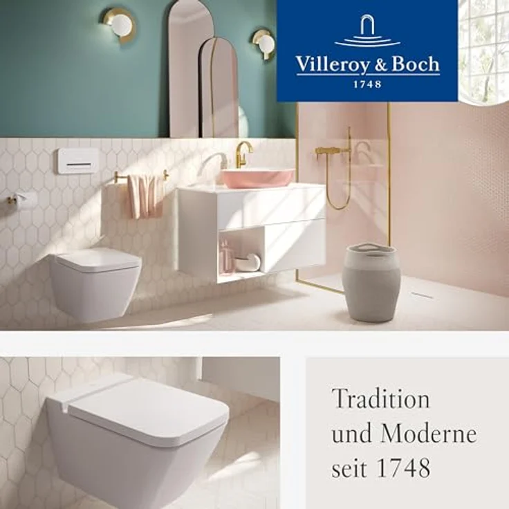 Villeroy & Boch Finion WC-Sitz - Toilettendeckel mit Absenkautomatik - Abnehmbarer, bruchsicherer Toilettensitz aus Duroplast - Original Ersatzteil - Klodeckel in eckiger Form - Weiß Alpin, glänzend – Bild 9