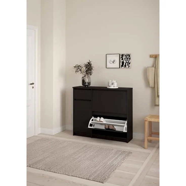 Dmora - Schuhschrank Maxime, Schuhregal, Mehrzweck-Eingangsgarderobe, Möbel für Schuhe, 109x32 h93 cm, Schwarz – Bild 4