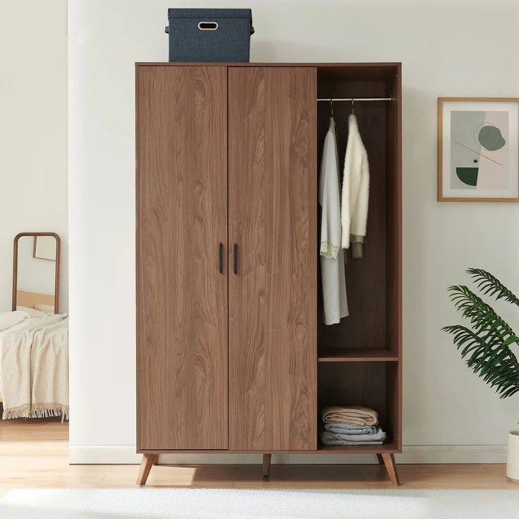 Kleiderschrank Norg 191x120x52 cm 2 Türen 5 Fächer Walnussoptik [en. casa] – Bild 3