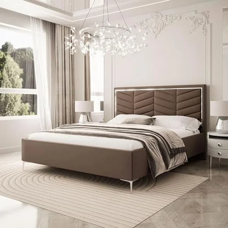 Lookway Polsterbett, 120x200 cm, Braun, Textil, mit Bettkasten und gepolstertem Kopfteil – Bild 2