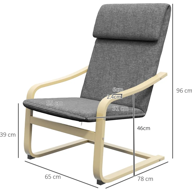 Wohnora-Sessel mit Kopfstütze und Armlehnen, Bezug in Leinenoptik, Holzgestell, Grau + Natur,H 990cm x T 665cm x B 800cm,Dunkelgrau – Bild 5