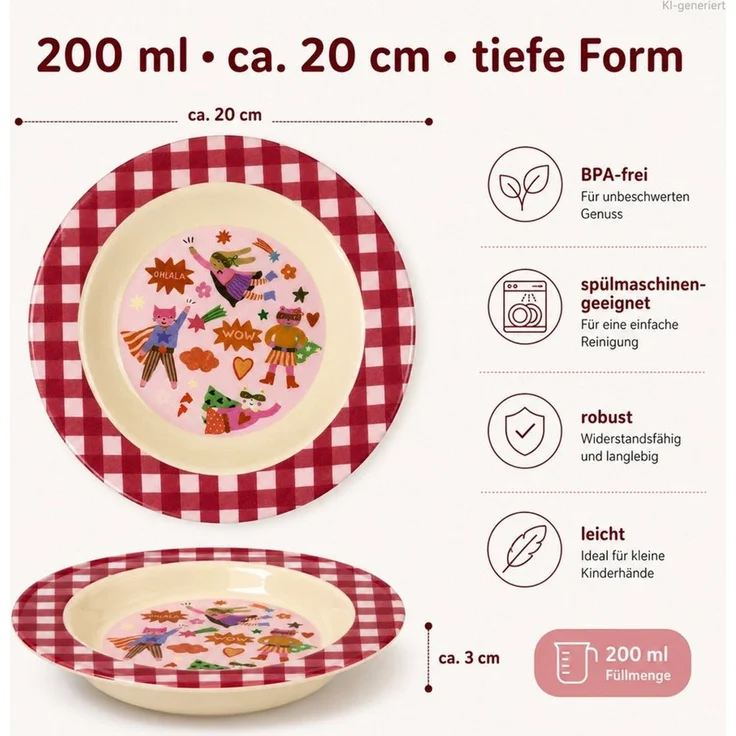 rice Teller Tiefer Kinderteller 20cm Rot Super Hero Melamin Kindergeschirr, (1 St) – Bild 3