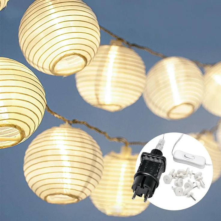 COZY HOME LED-Lichterkette Lampion Lichterkette - Batterie, Stecker und Solar, 20 Lampion LEDs I Timer-Funktion I 7 Meter mit 8 Mod I Wetterfest