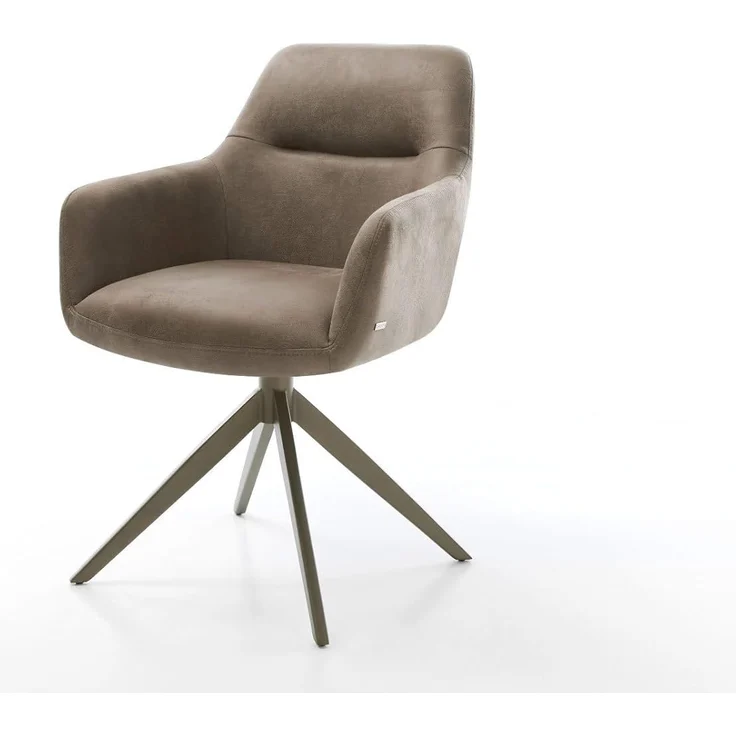 Drehstuhl Pejo-Flex Mikrofaser Taupe Vintage Kreuzgestell breit Effektfinish Titan 360° drehbar Taschenfederkern – Bild 2
