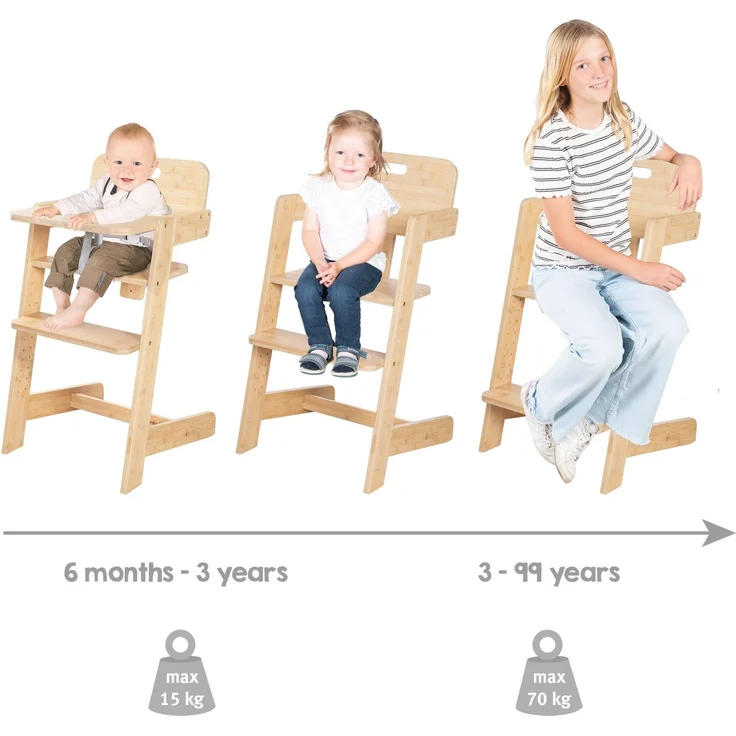 roba Babyhochstuhl Nature Up - Hochstuhl aus FSC®-zertifiziertem Bambus Holz - Mitwachsend mit abnehmbarem Essbrett - 3-Punkt-Gurt - Bis 70 kg belastbar - Natur – Bild 3
