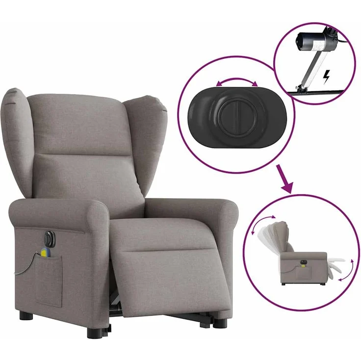 vidaXL Elektrischer Massagesessel mit Aufstehhilfe Taupe Stoff 3303411 – Bild 8