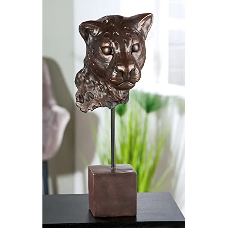 Casablanca Deko Figur Skulptur Leopard Kopf auf Sockel XL - 3D Tierkopf Statue aus Kunstharz - Farbe: Bronze Höhe 46 cm – Bild 4