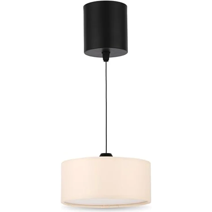 REV Pendelleuchte Akku - 120lm dimmbar 3 Farben, Timer 1-4h, höhenverstellbar (18-123cm), Hängeleuchte Wohnzimmer, Fernbedienung, Stoffschirm, beige – Bild 1