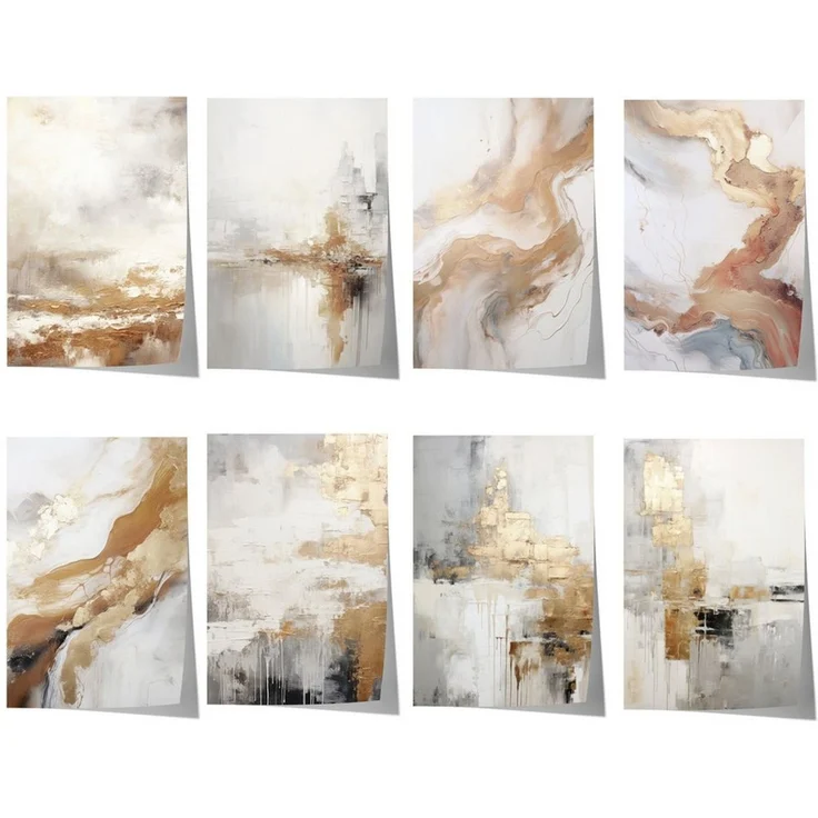 JUSTGOODMOOD Abstrakte Kunst Poster, Beige Gold Marmor Effekt, ohne Rahmen, E, 10 x 15 cm – Bild 1