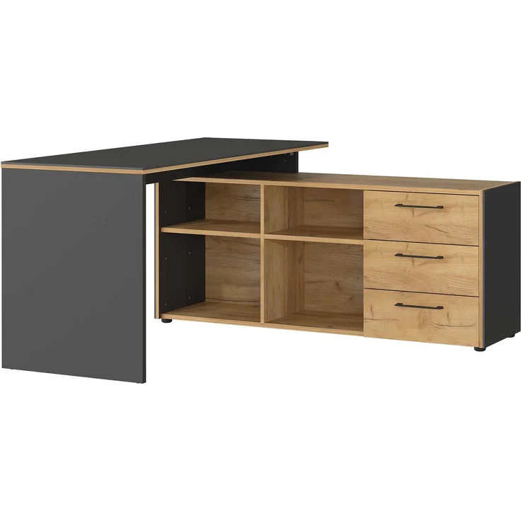Winkelschreibtisch vito Podium, Schwarz, Holzfarben, 147 x 75 x 145 cm – Bild 1