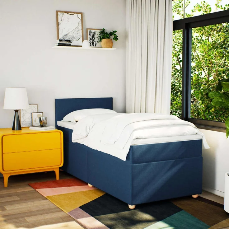 vidaXL Boxspringbett mit Matratze Blau 90x200 cm Stoff 3288862 – Bild 4