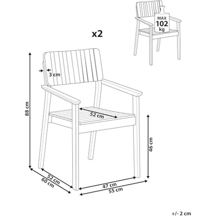 Gartenstuhl 2er Set AGELLO Akazienholz Heller Holzfarbton – Bild 3