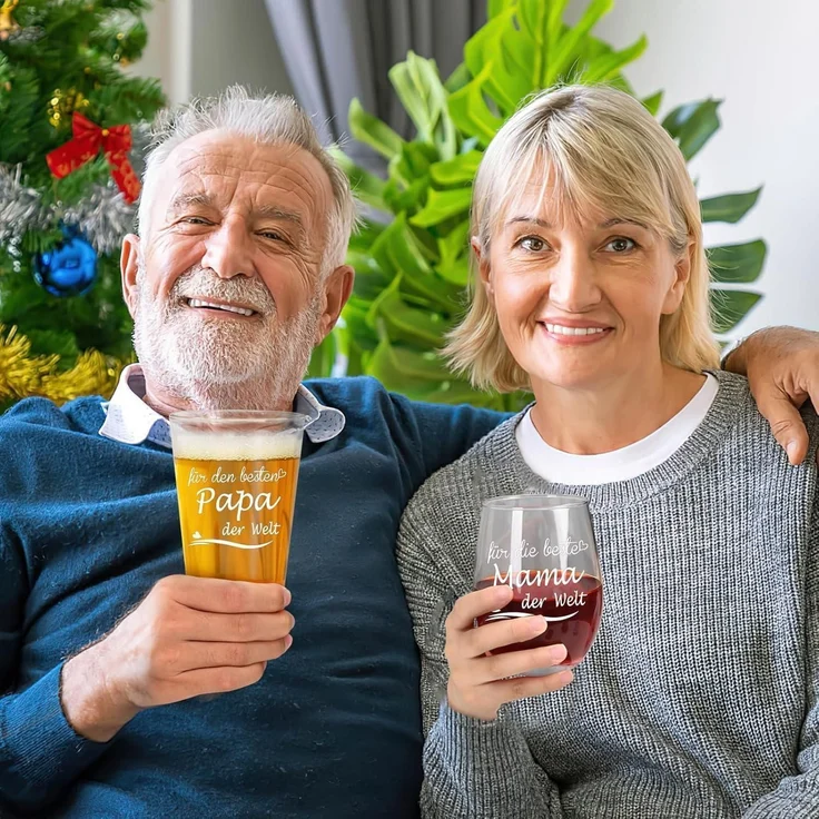 Joymaking Weinglas und Bierglas Set - Personalisiertes Geschenk Eltern Muttertag – Bild 3