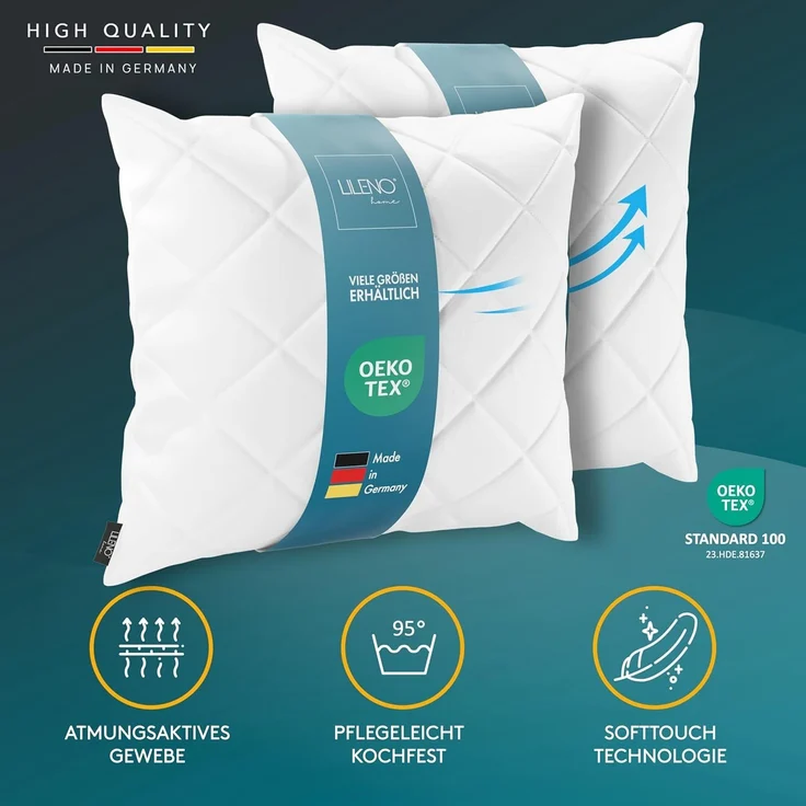 LILENO HOME 2er Set Kissenfüllung 60x60 cm - 95°C waschbares Innenkissen geeignet für Allergiker - Polyester Kisseninlet als Couchkissen, Sofa Kissen, Cocktailkissen und Kopfkissen – Bild 2