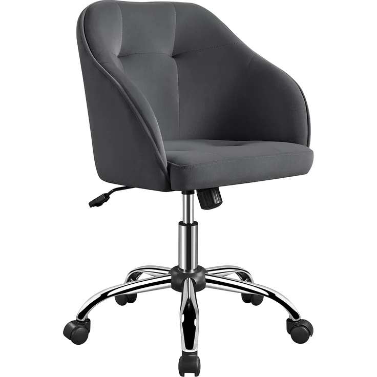 Yaheetech Homeoffice Stuhl, Schminkstuhl, höhenverstellbar Drehstuhl, SamtStuhl Schreibtischstuhl für Arbeitszimmer, Schlafzimmer, Atmungsaktiv Rollstuhl bis 136 KG belastbar Dunkelgrau