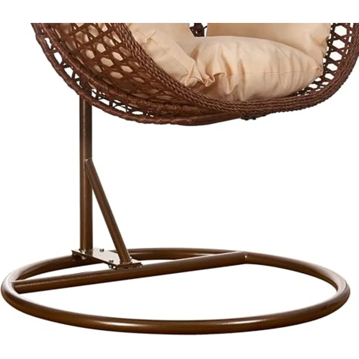 Luxus Hängesessel Style XXL Rattan Korb und Gestell Braun mit Relaxkissen Beige – Bild 5