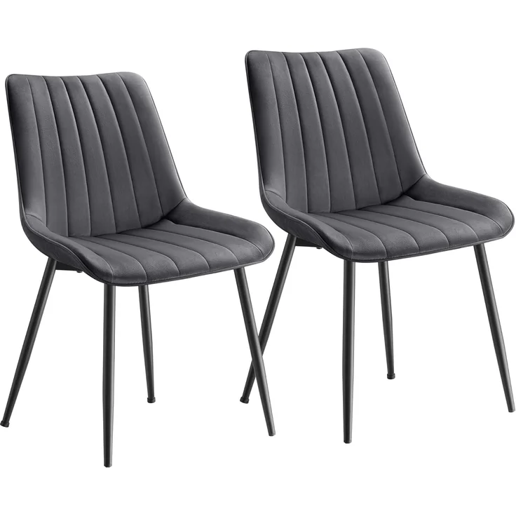 SONGMICS Esszimmerstuhl 2er Set, Küchenstuhl, Samt,Polsterstuhl, bis 120 kg belastbar, Stahlbeine, Gebogene Rückenlehne, für Esszimmer, Küche, grau-tintenschwarz LDC090G05 – Bild 1