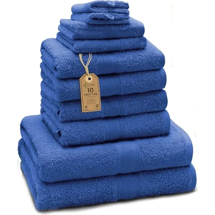 Green Mark Handtuch-Set mit 10 Teilen – 100% Baumwolle – 4 Handtücher 50×100 cm, 2 große Duschtücher 70×140 cm, 2 Gästetücher 30×50 cm und 2 Waschhandschuhe – Royalblau – Bild 2
