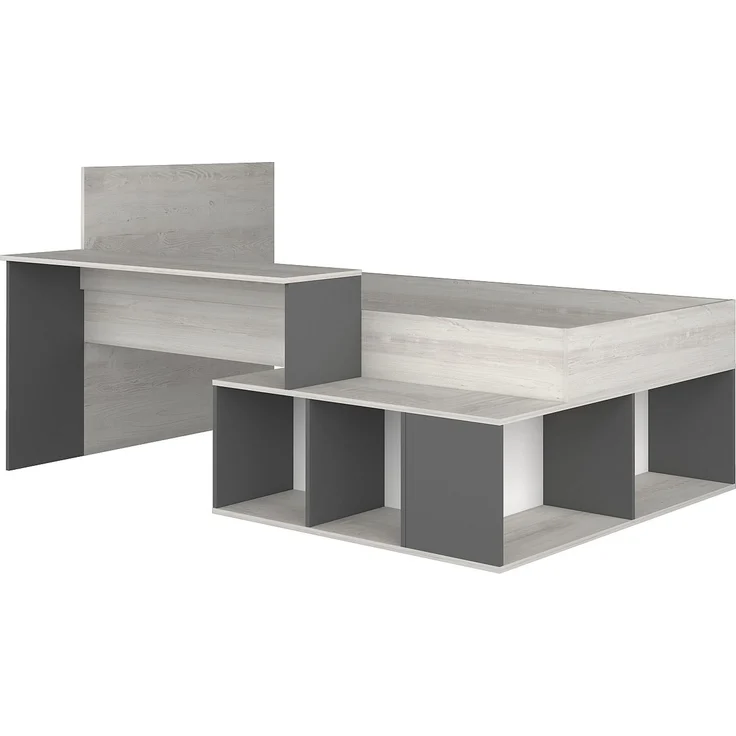 Vente-unique - Kombi-Bett mit Stauraum & Schreibtisch - 90 x 200 cm - Holzfarben & Anthrazit - RIGALI – Bild 5