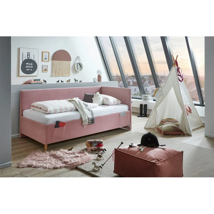 Basis-Liege mit Bettkasten Chicago / Cool, Stoff, Rosa, 98 x 90 x 208 cm – Bild 1