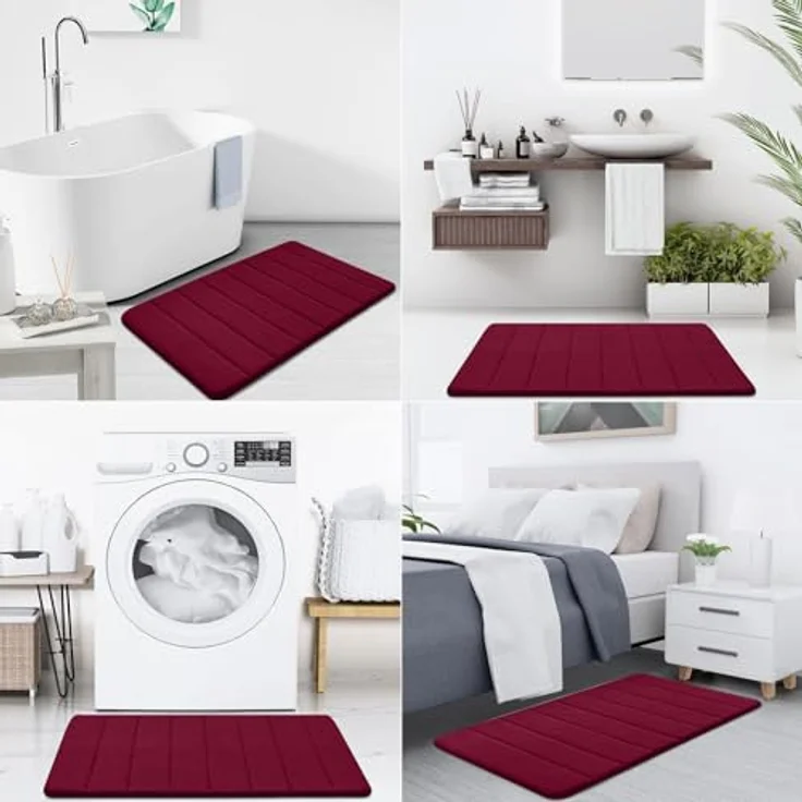 Homaxy Memory Foam Badezimmer Badteppich Saugfähige Rutschfester Badvorleger Waschbar Badematte - 51x81 cm,Weinrot – Bild 8
