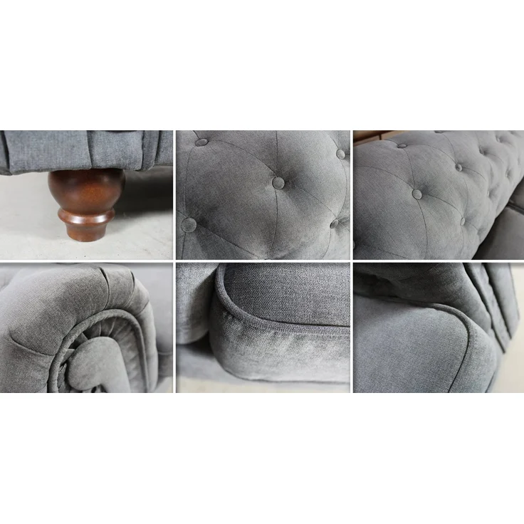 Sessel Chesterfield Asti - Couch, Couchgarnitur, Couchsessel, Loungesessel, Stühl, Holzfüße - Glamour Design (Graphit (Capri 16)) – Bild 3
