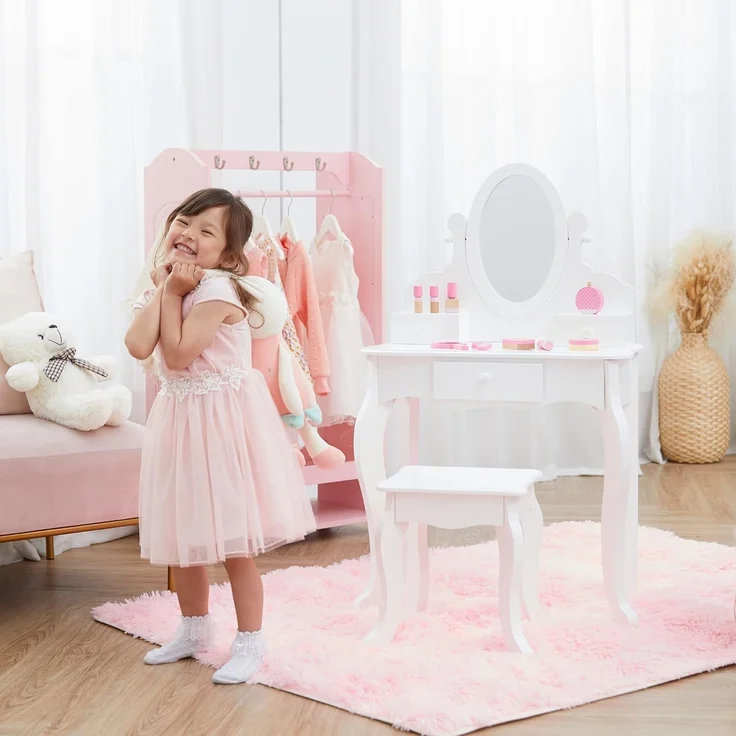 Fantasy Fields by Teamson Rapunzel Kinder Schminktisch Schminkset Mit Spiegel, Schubladen & Stuhl Hocker Für Kinder Weiß TD-12851B – Bild 9