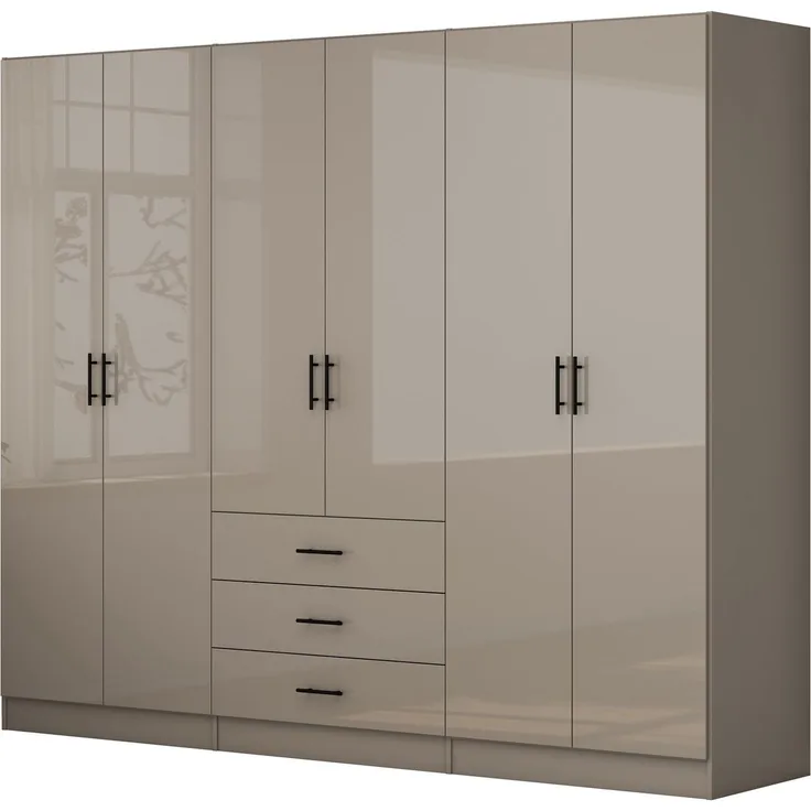 OTTO home Kleiderschrank Trento Schlafzimmerschrank Garderobe hochglanz Bestseller Schrank mit 6 Türen und 3 Schubladen, höchglänzende Fronten