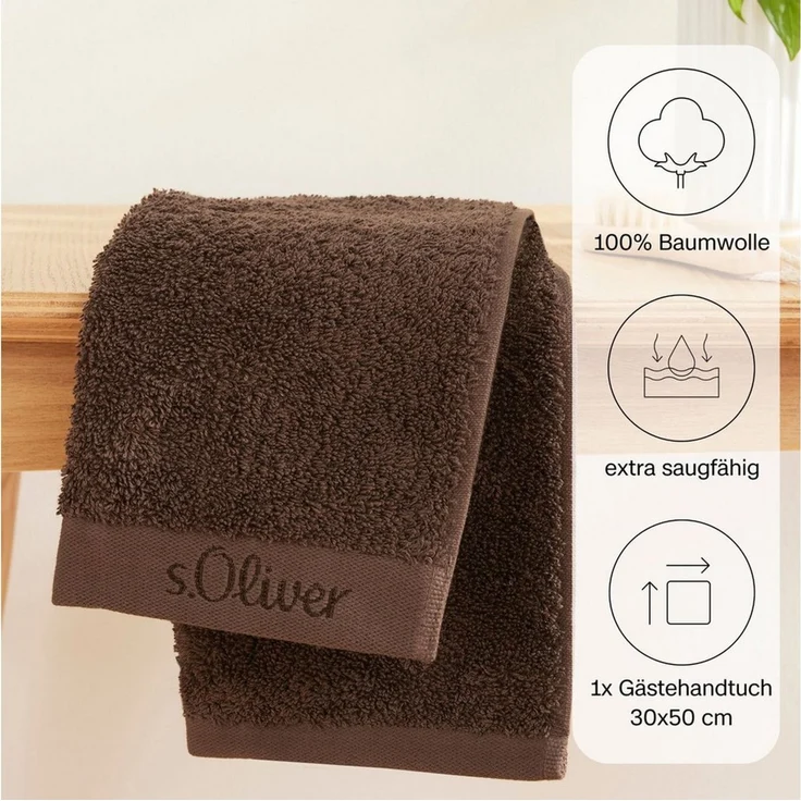 s.Oliver Handtuch, Walkfrottier (1-St), besonders weich und saugfähig, Braun, 30x50 cm – Bild 4