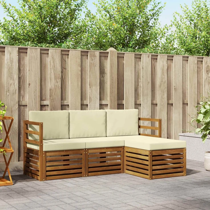 vidaXL Outdoor-Sofagarnitur 4 stk. 4-Sitzer Natur und Creme 3374590 – Bild 1