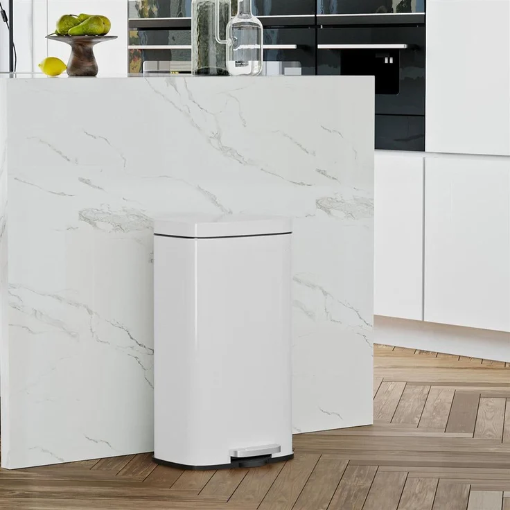 Songmics Mülleimer, geruchsdicht, Edelstahl, 30 Liter, Weiß – Bild 2