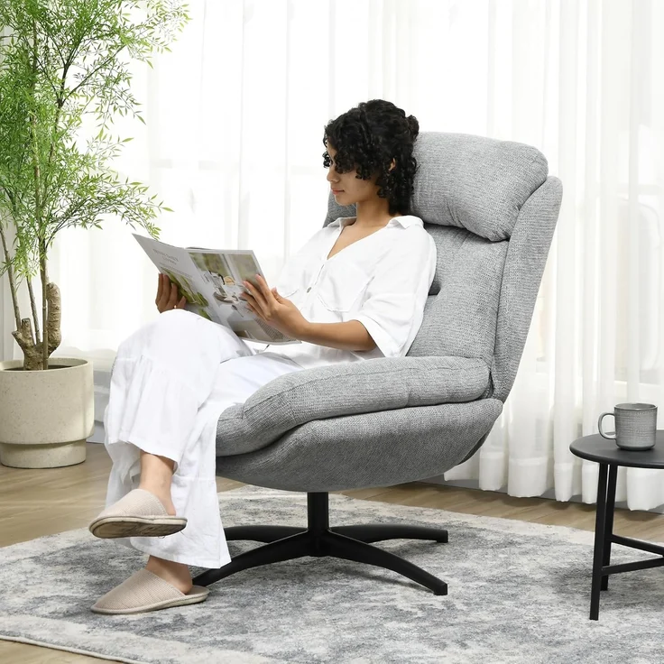 HOMCOM Relaxsessel Drehbar Loungesessel mit Wasserabweisend Chenille-Optik (Polsterstuhl, 1-St, Sessel), für Wohnzimmer, Grau – Bild 5