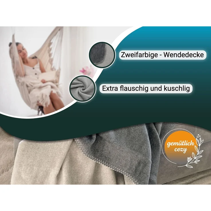 ZOLLNER Kuscheldecke in Wendeoptik, 150x200 cm, grau-hellgrau – Bild 4