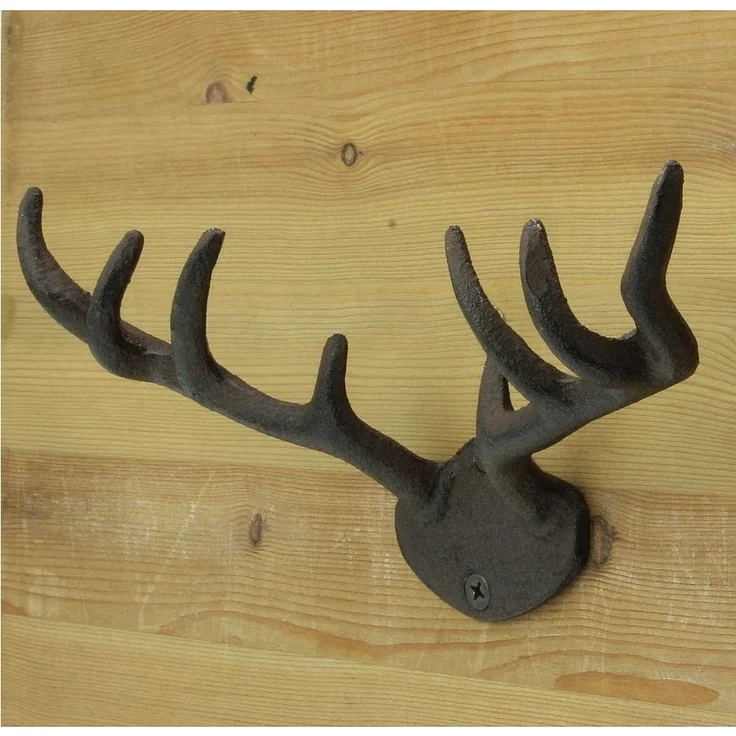Macosa Home Wandhaken Haken Geweih Vintage Retro Antik Hirsch Metall 10x22 cm, Wand, rostig Garderobenhaken Kleiderhaken Handtuchhaken Metallhaken – Bild 2